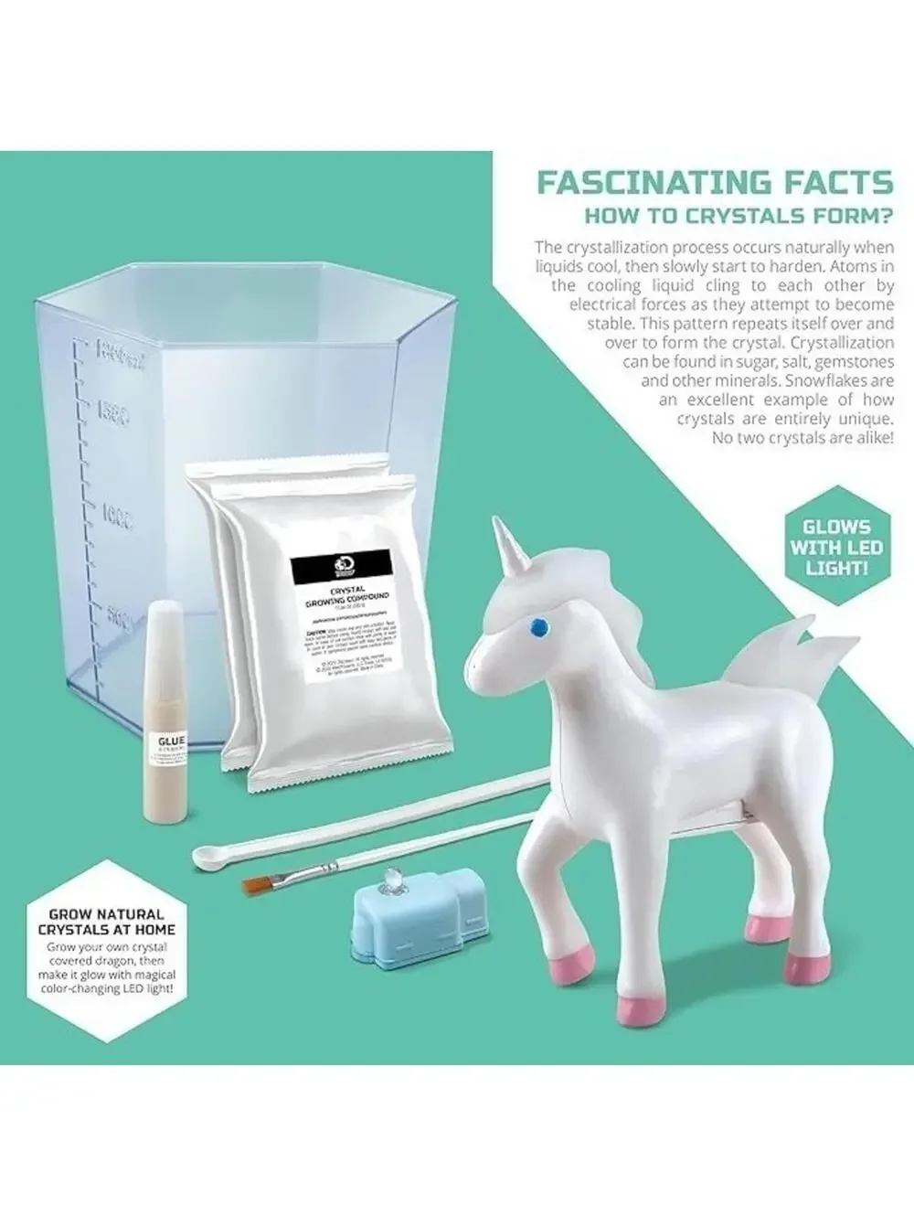 Discovery Crystal Creatures Light-Up Unicorn STEM Crystal Growing Kit, New